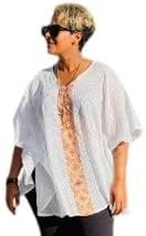 Ethiopian Dresses, Eritrean Dresses, Tunic, Shall, Pull Over, Ponchos, Scarf, Boho Chic, Organic Cotton Top. Women Casual top, Oversize top White in Saudi Arabia