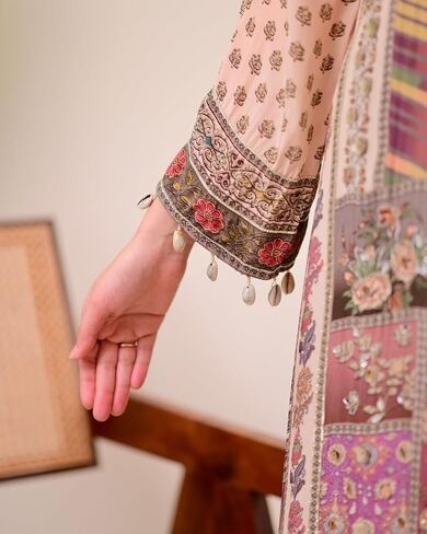 Traditional Kurti Set for Women | Chinon Fabric Kurta Palazzo & Chiffon Dupatta | 3-Piece Ethnic Outfit for Party Wear in Saudi Arabia