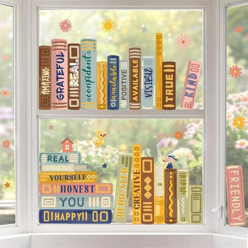 Vintage Book Window Stickers Double-Sided Window Clings Stickers for Glass Window for Classroom Preschool Decals Peel and Stick Watercolor Books Decorations Decals for Library Kids Nursery Wall Decor in Saudi Arabia