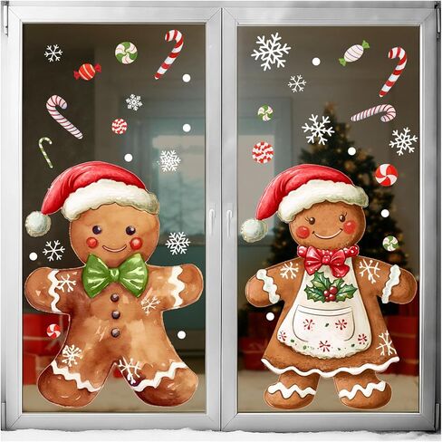2 Sheets Gingerbread Christmas Window Clings Extra Large Gingerbread Man Window Clings Decals with Snowflakes Candy Xmas Stickers for Home Indoor Winter Party Supplies Holiday Decor 16.9 x 35.4 Inch in Saudi Arabia