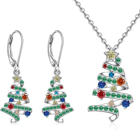 Christmas Earrings Necklace Set Christmas Tree Earrings for Women Dangle Drop S925 Sterling Silver Holiday Jewelry in Saudi Arabia