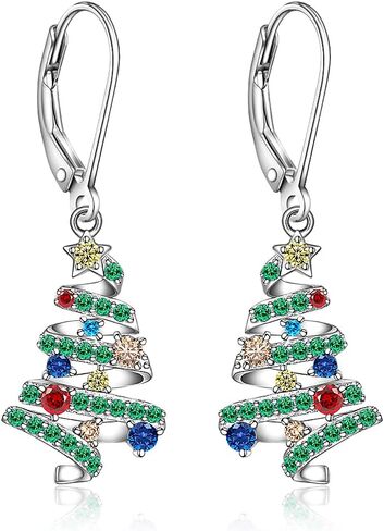 Christmas Earrings Necklace Set Christmas Tree Earrings for Women Dangle Drop S925 Sterling Silver Holiday Jewelry in Saudi Arabia