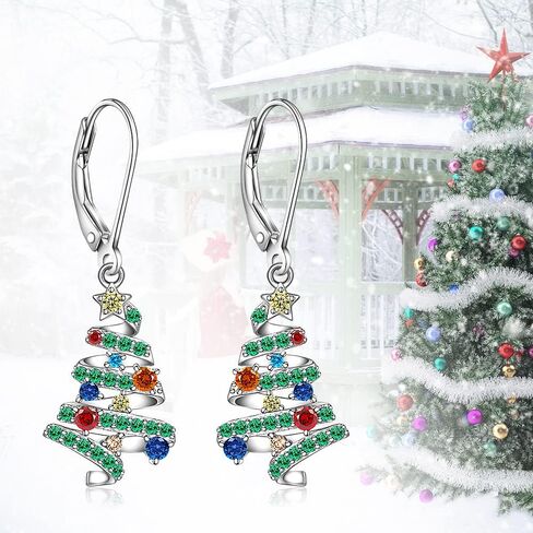 Christmas Earrings Necklace Set Christmas Tree Earrings for Women Dangle Drop S925 Sterling Silver Holiday Jewelry in Saudi Arabia