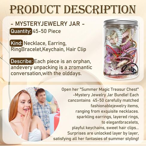 Mystery Jewelry Jar Bundle 45-50 Pieces, Surprise Jewelry Box for Women, Gift Set (Necklace, Bracelet, Rings, Earrings,Keychain, Hair Clip), Unique Birthday Gift for Family and Friends in Saudi Arabia