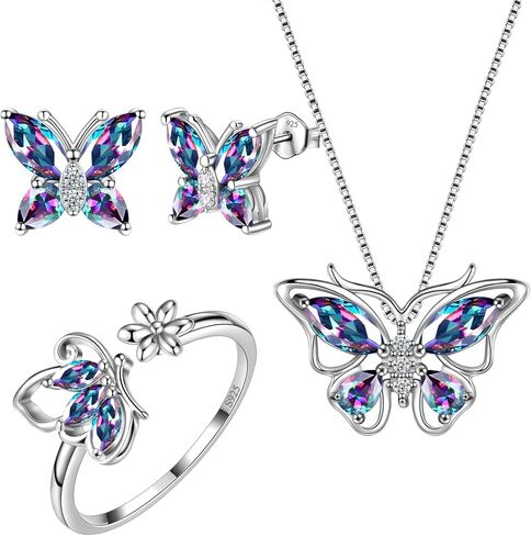 أورورا الدموع جوهرة الميلاد فراشة قلادة أقراط الطوق مجموعة 925 الفضة الاسترليني المرأة الفراشات جوهرة الميلاد قلادة قلادة لعيد ميلاد الزفاف هدية in Kuwait