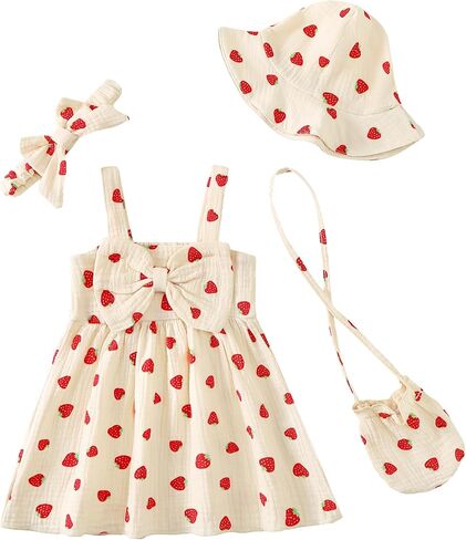 Toddler Girl Summer Dress Infant Baby Girl Casual Clothes Sleeveless Bowknot Beach Sundress with Hat in Kuwait