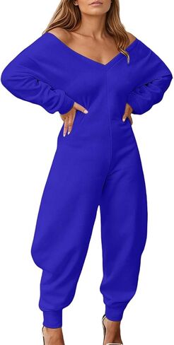 Long Sleeve Jumpsuit For Women Sexy Off Shoulder V Neck Tops Baggy Pants Club Party Outfits Tracksuit Streetwear in Saudi Arabia