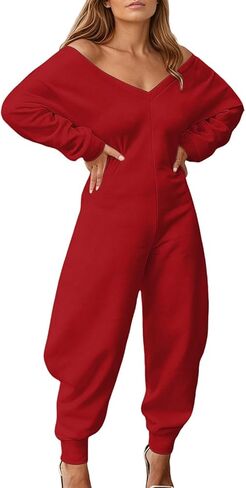 Long Sleeve Jumpsuit For Women Sexy Off Shoulder V Neck Tops Baggy Pants Club Party Outfits Tracksuit Streetwear in Saudi Arabia