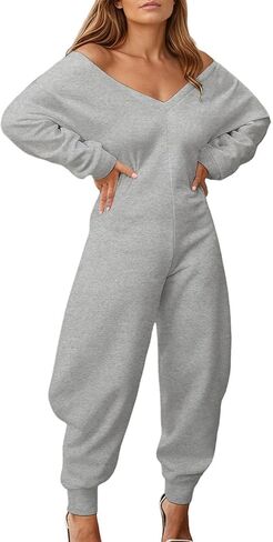 Long Sleeve Jumpsuit For Women Sexy Off Shoulder V Neck Tops Baggy Pants Club Party Outfits Tracksuit Streetwear in Saudi Arabia
