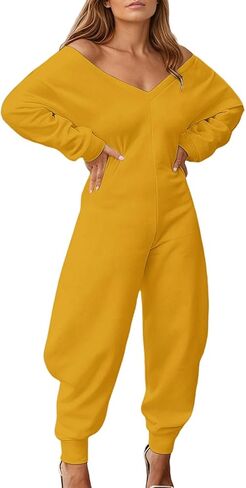 Long Sleeve Jumpsuit For Women Sexy Off Shoulder V Neck Tops Baggy Pants Club Party Outfits Tracksuit Streetwear in Saudi Arabia