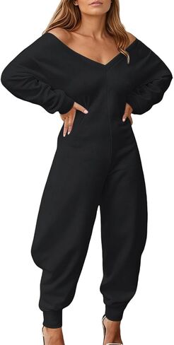 Long Sleeve Jumpsuit For Women Sexy Off Shoulder V Neck Tops Baggy Pants Club Party Outfits Tracksuit Streetwear in Saudi Arabia