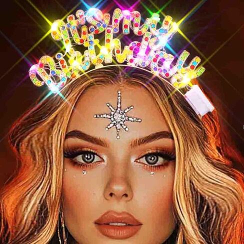 Zoestar Light Up Happy Birth Headband Led حجر الراين إكسسوارات الشعر لحفلات أعياد الميلاد للنساء (ذهبي، مقاس واحد) in Saudi Arabia