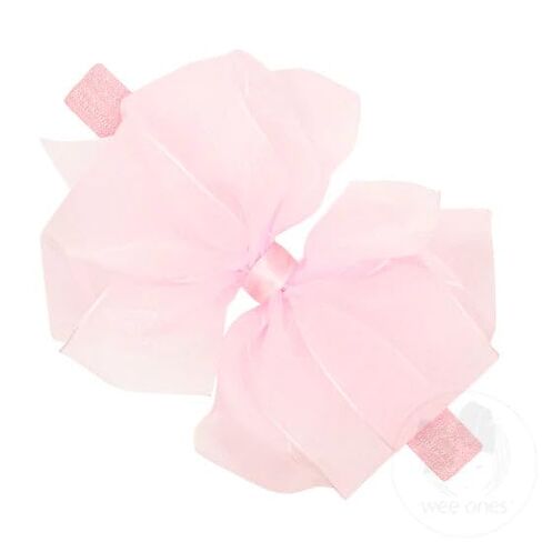Wee Ones Girls' Organza Double Hair Bow on a Matching Elastic Band, 0-6 Months, Medium, Light Pink in Saudi Arabia