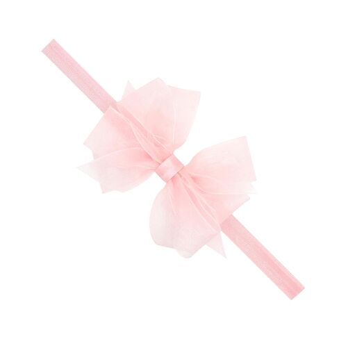 Wee Ones Girls' Organza Double Hair Bow on a Matching Elastic Band, 0-6 Months, Medium, Light Pink in Saudi Arabia