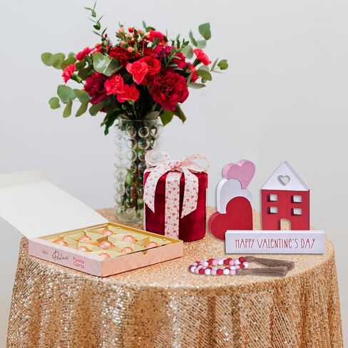 Valentine's Day Tiered Tray Decor, 6-Piece Wooden Heart & House Table Decorations for Valentines Day with Wood Bead Garland with Tassel, Happy Valentine's Day Decor for the Home Mantels (3 colors) in Saudi Arabia