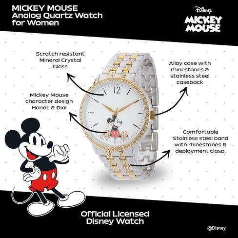 Mickey Mouse Watch Womens – Stylish & Fun Mickey Mouse Watches for Women – Classic Watch with White Dial, Silver Case & Multicolor Stainless Steel Strap in Saudi Arabia