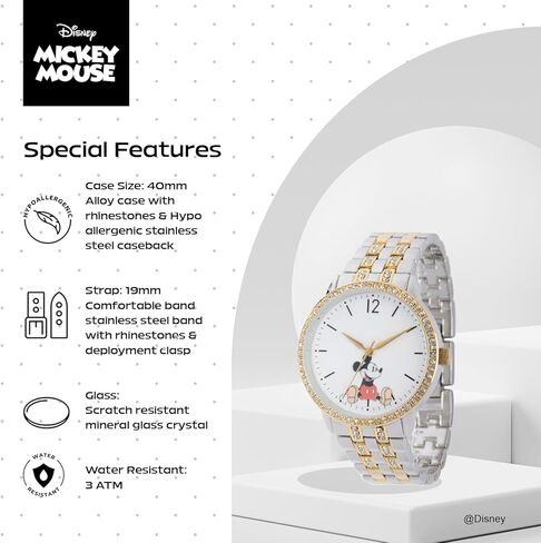 Mickey Mouse Watch Womens – Stylish & Fun Mickey Mouse Watches for Women – Classic Watch with White Dial, Silver Case & Multicolor Stainless Steel Strap in Saudi Arabia