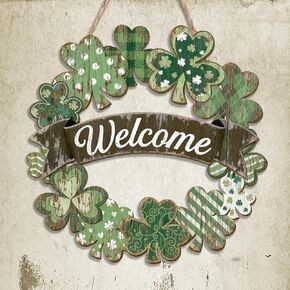 St Patrick's Day Welcome Sign Welcome Door Signs for Front Door Outside Shamrock Wreath Hanging Decoration for Holiday Home Wall Farmhouse St Patrick's Day Decor Irish Gift for Women Wooden Wreath in Saudi Arabia