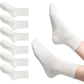 6 Pairs Ruffle Socks Women, 98% Cotton Cute Frilly Ankle Socks, Size 5-9, Casual, Work, Outfit Essentials in Saudi Arabia