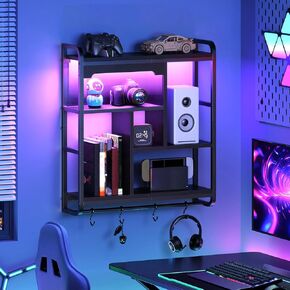 HOOBRO Gaming Floating Shelves with LED Lights, 26.4" LED Wall Mounted Shelf, Modern Corner Shelf 3-Tier Display Rack for Wall Storage, Arched Design, for Kitchen, Living Room, Study, White WT44DBJ01 in Saudi Arabia
