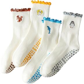 Pilates Grip Socks for Women,Non-Slip Yoga Socks,Ruffle Cute Barre Athletic Crew Grippy Sock Workout Hospital in Saudi Arabia