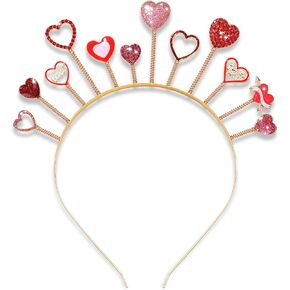 boderier Valentines Day Headband Glitter Rhinestone Heart Head Bopper Party Tiara Headband Valentines Day Gifts for Her in Saudi Arabia