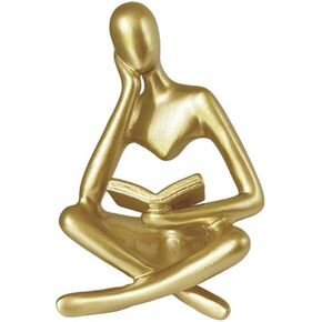 مجموعة من 2 تماثيل نسائية ذهبية للقراءة، منحوتات فنية تجريدية من الراتنج، تماثيل قابلة للجمع، مواجهة لليمين الأيسر ديكور جمالي حديث لغرفة المعيشة وغرفة النوم ومكتب رف المكتب (ذهبي) in Kuwait