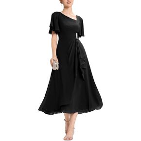 Ever-Pretty Women's Asymmetrical Neck Semi Formal Dress Chiffon Rhinestone Maxi A-Line Cocktail Wedding Guest Dresses 02463 in Kuwait