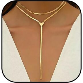 Atiptu Chunky Gold Choker Necklace for Women Silver Statement Y Necklace Long Herringbone Snake Chain Lariat Necklaces Prom Body Jewelry Accessories Gifts in Kuwait