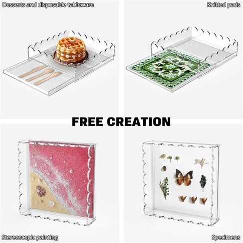 Scalloped Acrylic Tray with Magnetic Mat - 6.7"x6.7" Vanity Tray for Perfume with Drawer,Customizable for Photos,Artwork,Jewelry，Messages,Durable Perfect for Home Decor,Bathroom Counter Organizer in Saudi Arabia