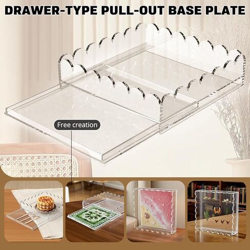 Scalloped Acrylic Tray with Magnetic Mat - 6.7"x6.7" Vanity Tray for Perfume with Drawer,Customizable for Photos,Artwork,Jewelry，Messages,Durable Perfect for Home Decor,Bathroom Counter Organizer in Saudi Arabia
