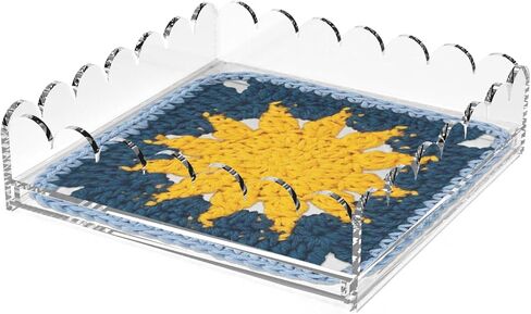 Scalloped Acrylic Tray with Magnetic Mat - 6.7"x6.7" Vanity Tray for Perfume with Drawer,Customizable for Photos,Artwork,Jewelry，Messages,Durable Perfect for Home Decor,Bathroom Counter Organizer in Saudi Arabia