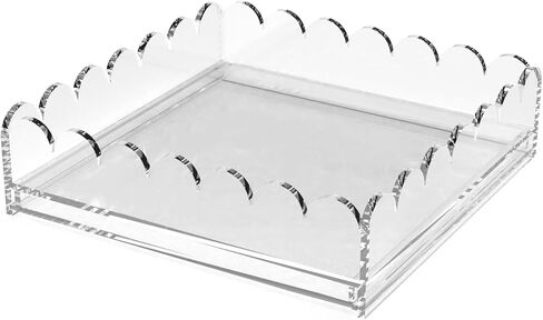 Scalloped Acrylic Tray with Magnetic Mat - 6.7"x6.7" Vanity Tray for Perfume with Drawer,Customizable for Photos,Artwork,Jewelry，Messages,Durable Perfect for Home Decor,Bathroom Counter Organizer in Saudi Arabia
