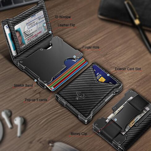Men Wallet,Money Clip Wallet Expandable Metal Card Case with Magnetic Leather Flip 12Cards in Saudi Arabia