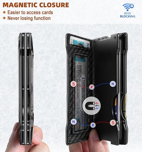 Men Wallet,Money Clip Wallet Expandable Metal Card Case with Magnetic Leather Flip 12Cards in Saudi Arabia