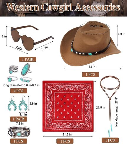 Western Cowgirl Outfits for Women Cropped Fringe Sleeveless Vest 70s Cowboy Turquoise Accessories Country Set 11PCS in Saudi Arabia