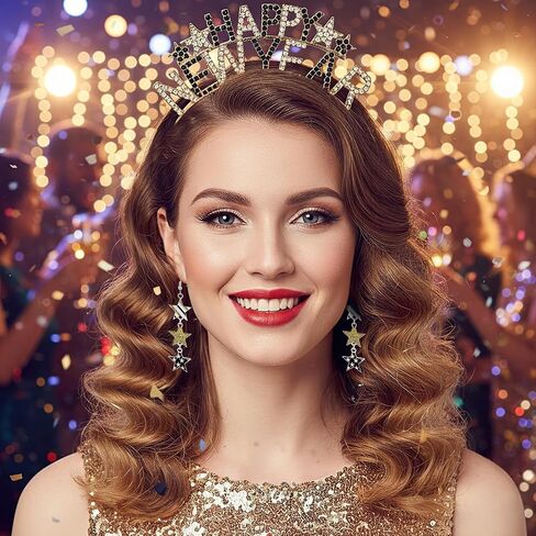 عصابة رأس Happy New Year - قطعتين تاج رأس السنة 2026 وأقراط نجمة للنساء لحفلات ليلة رأس السنة الجديدة in Saudi Arabia