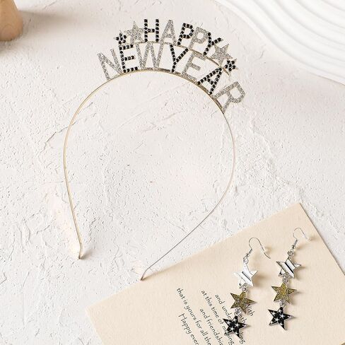عصابة رأس Happy New Year - قطعتين تاج رأس السنة 2026 وأقراط نجمة للنساء لحفلات ليلة رأس السنة الجديدة in Saudi Arabia