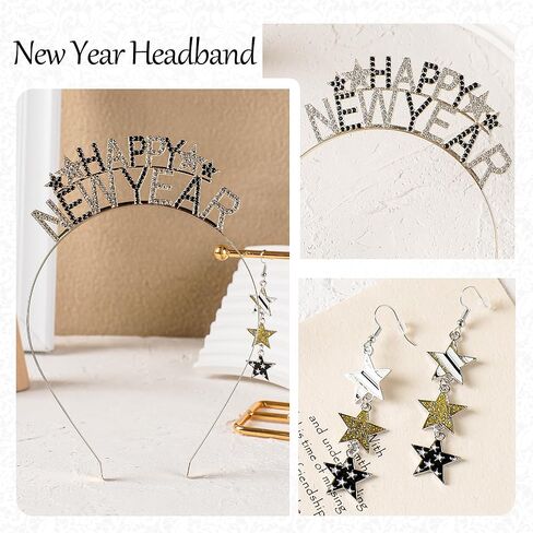 عصابة رأس Happy New Year - قطعتين تاج رأس السنة 2026 وأقراط نجمة للنساء لحفلات ليلة رأس السنة الجديدة in Saudi Arabia