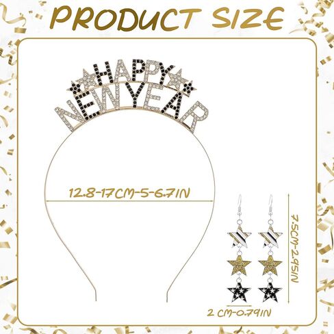 عصابة رأس Happy New Year - قطعتين تاج رأس السنة 2026 وأقراط نجمة للنساء لحفلات ليلة رأس السنة الجديدة in Saudi Arabia