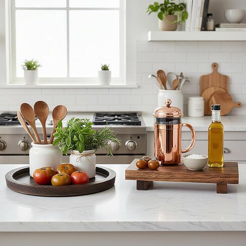 Chunful 2 Pcs Rustic Wooden Tray Set Wood Riser Tray Soap and Round Candleholder Wood Pedestal Stand Vintage Centerpiece Candleholder Suitable for Bathroom Kitchen Farmhouse Decoration(Charcoal) in Saudi Arabia