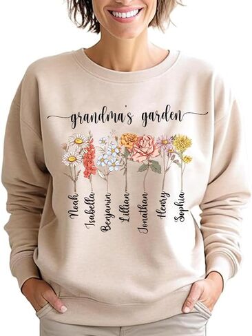Personalized Birth Month Birth Flower Sweatshirt, Custom Grandma Shirt With Grandkids Name, Custom Kid Names in Saudi Arabia