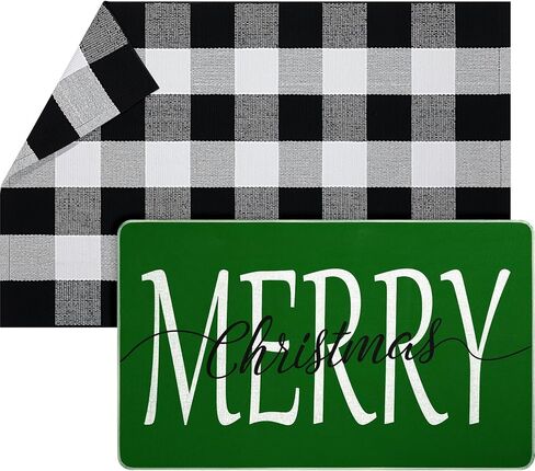Geelin 2 Pcs Christmas Door Mat Outdoor Merry Christmas Front Door Mats Buffalo Checkered Rug (30'' x 18'' and 43'' x 27.5'') for Home Entrance Indoor Outdoor Decorative Coir Rugs in Saudi Arabia