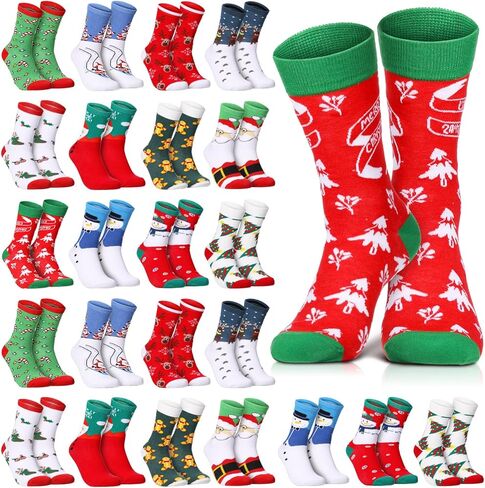 Liitrsh 24 Pairs Christmas Socks Bulk Christmas Crew Warm Winter Holiday Socks Xmas Soft for Novelty Gifts for Women Men Adults in Saudi Arabia