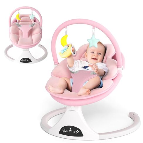 Electric Baby Swing with Remote Control - 5 Natural Motion Speeds, Detachable Seat Pad | Portable Infant Swing for Indoor/Outdoor Use (0-12M, 27lbs) (Beige) in Kuwait