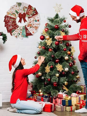 2-حزمة حامل بطاقات عيد الميلاد المعدنية مقاس 13 بوصة، إكليل معدني حلزوني لعيد الميلاد مع قوس أحمر لعرض الباب والجدار، وبطاقة تهنئة بحلقة سلكية مثبتة على الحائط للطاولة، والمنزل، والحرف اليدوية in Kuwait