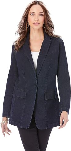 Roaman's Women's Plus Size Denim Boyfriend Blazer in Saudi Arabia