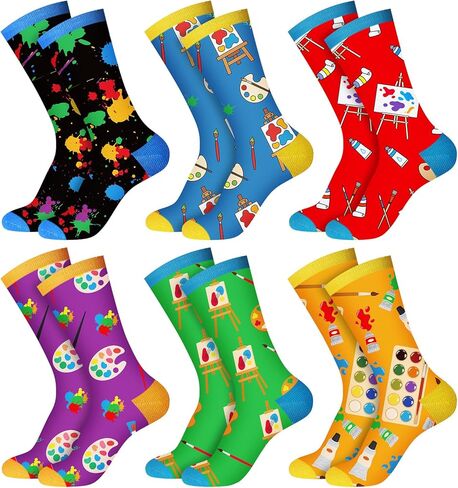 Suhine 6 Pairs Artist Socks for Women Men Funny Novelty Artist Palette Drawing Board Paintbrush Design Socks Artists Gifts for Art Lovers Friends Families Painters Drawers Teachers Birthday in Saudi Arabia