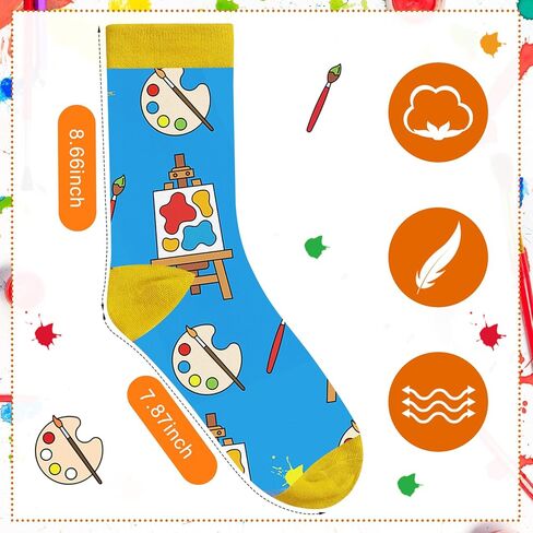 Suhine 6 Pairs Artist Socks for Women Men Funny Novelty Artist Palette Drawing Board Paintbrush Design Socks Artists Gifts for Art Lovers Friends Families Painters Drawers Teachers Birthday in Saudi Arabia