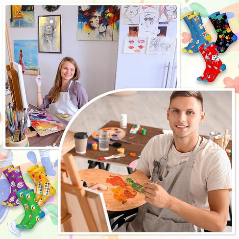 Suhine 6 Pairs Artist Socks for Women Men Funny Novelty Artist Palette Drawing Board Paintbrush Design Socks Artists Gifts for Art Lovers Friends Families Painters Drawers Teachers Birthday in Saudi Arabia